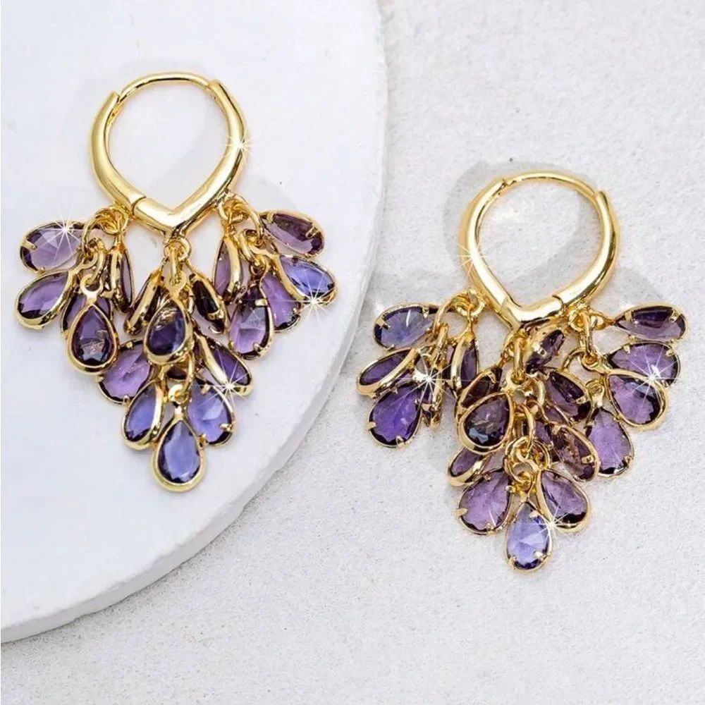 Purple teardrop Hoop Earrings A1713